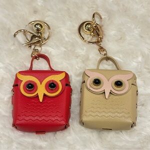 Owl Mini Coin Leather Purse 2 for 1 Bundle - AirPods 1 & 2 Case Keychain Red/Tan